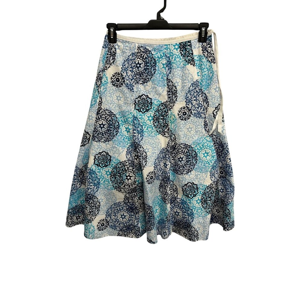 Talbots Petites Blue White Floral Pattern Lined Wrap Skirt Size 6 Preppy